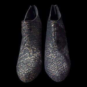 Maurices Black/Gold Lace Stiletto Heels Ankle Boots - 9.5